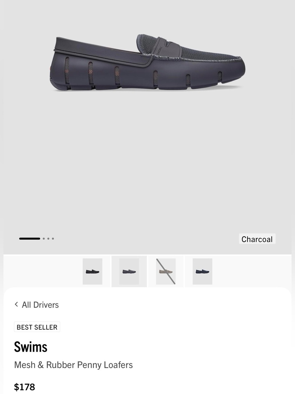 Swims Charcoal Slip-On Loafer- size 11